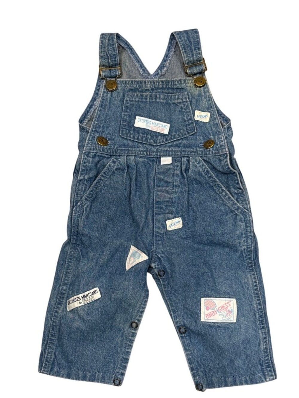 Vintage 90s Baby Guess Denim Overalls 12/18M Georges Marciano USA Embroidered Pa